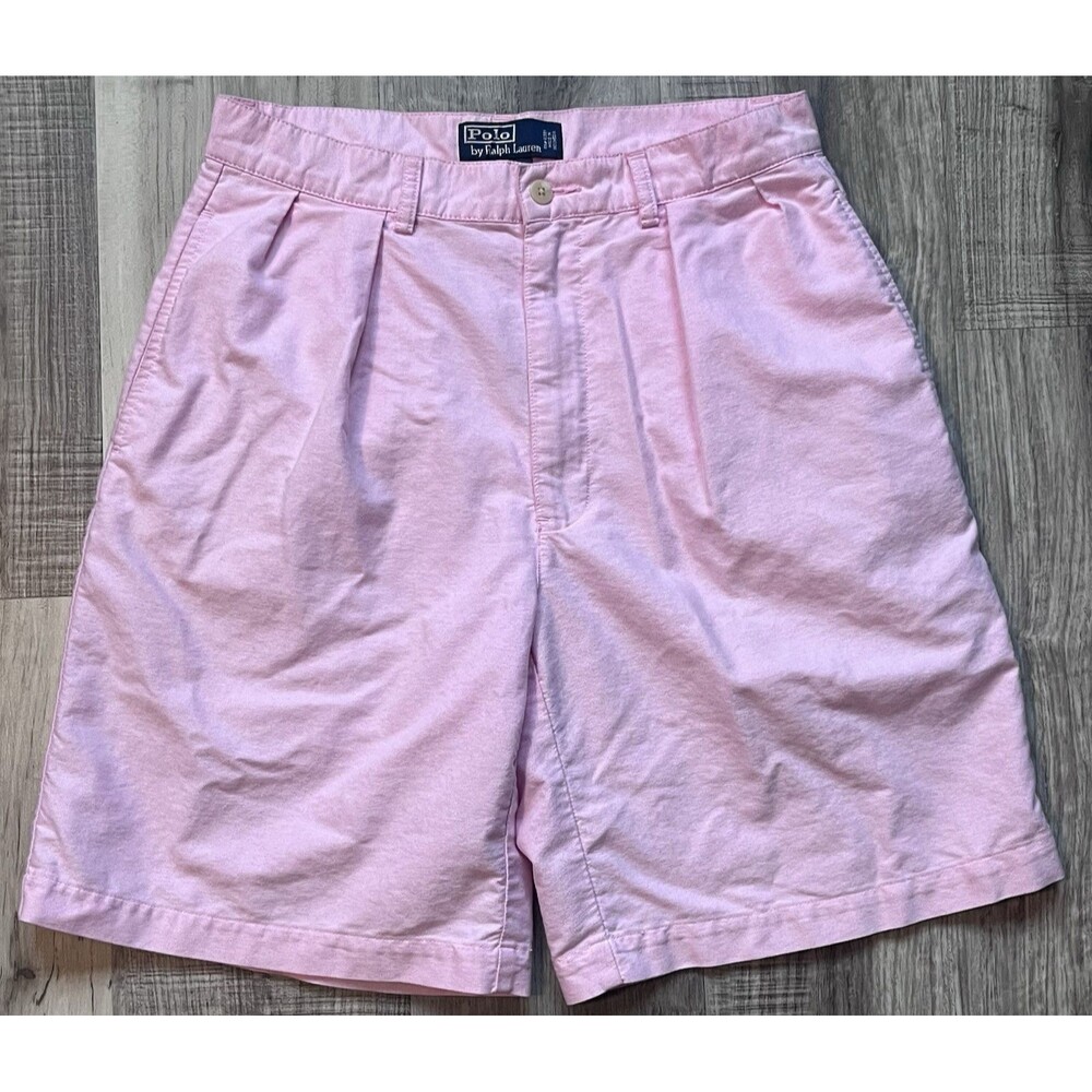 VTG Polo Ralph Lauren Tyler Shorts Pleated Pink Cotton Mens 31 x 9